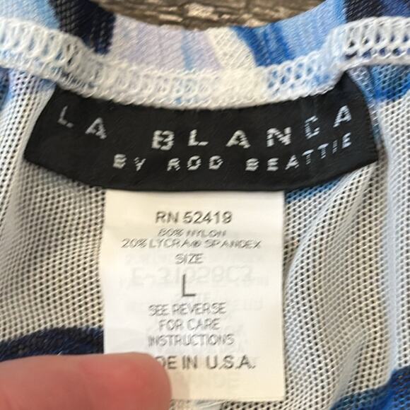 La Blanca Women's Tropical Swimsuit Coverup Crop Pants White Blue Size L - Picture 7 of 8